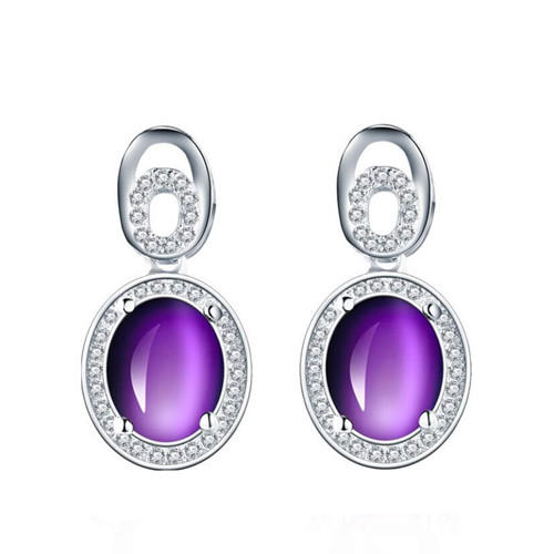 Fashion women cubic zirconia jewelry amethyst earrings 925 sterling silver studs earrings for women